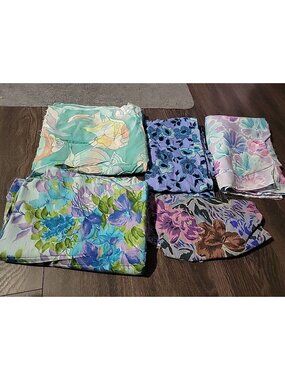 Lg Lot 5 Fabrics Blues Florals Paisley Undersea Batik Cottons Craft Sewing Vtg